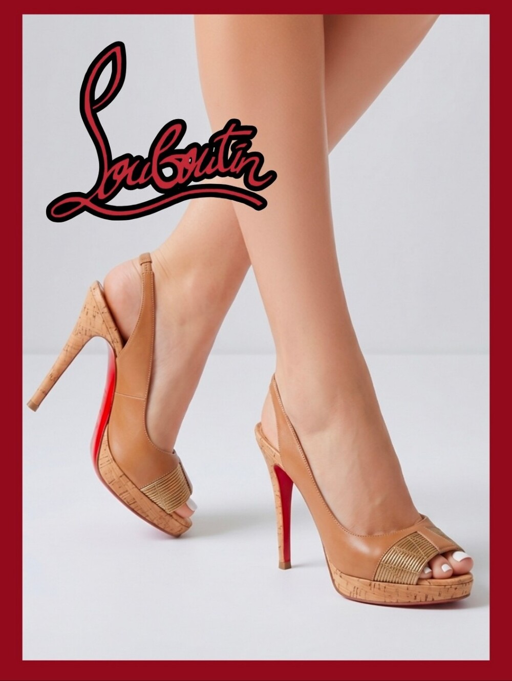Christian Louboutin Lace Slingback Pumps 7.5 Peep Toe HIGH heels 100% Authentic